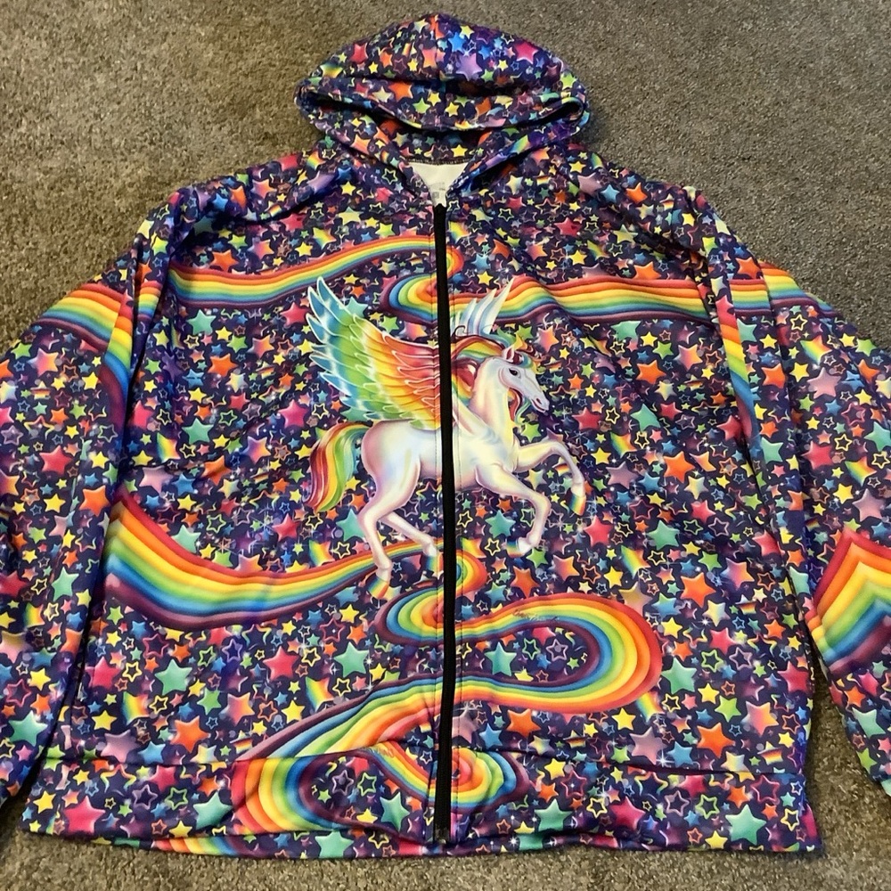 Lisa Frank Colorful Unicorn Hoodie with Rainbow Stars